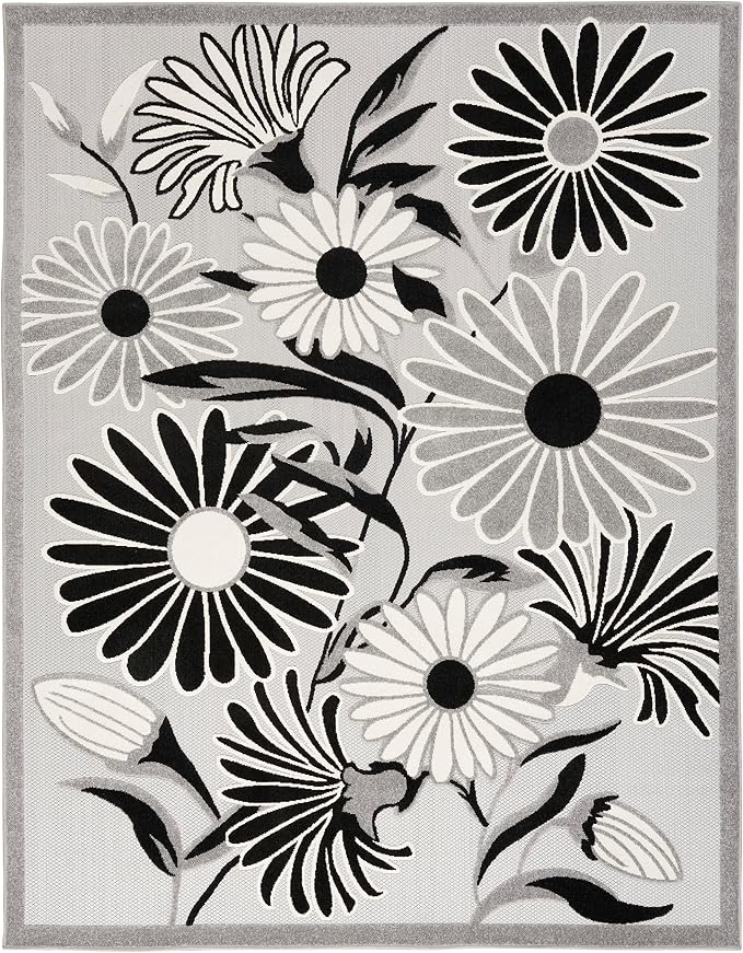 Nourison Home Aloha Black White 5'3" x 7'5" Area Rug - Easy Clean, Non Shedding, Bed Room, Living Room, Dining Room, Kitchen (5' x 8')