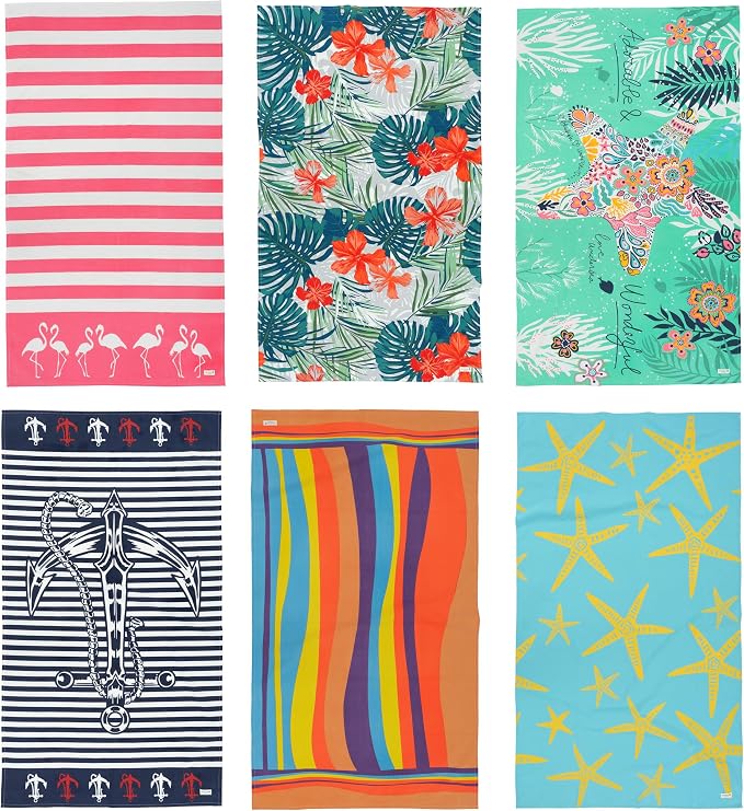 LANE LINEN Turkish Beach Towels for Women, Set of 6 - Large 39"x71", Pre-Washed, No-Shrink, Sand-Free, Quick Dry, Lightweight, Soft Beach Bath Towels - Coastal Mix