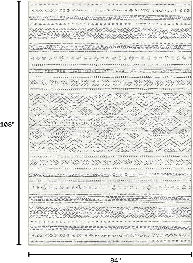 Tortania Area Rug Living Room Rugs- 7x9 Washable Large Soft Neutral Boho Moroccan Bohemian Farmhouse Rug Indoor Floor Carpet for Bedroom Under Dining Table Home Office Decor - Beige Gray