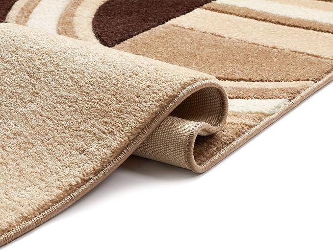 Well Woven Ruby Echo Shapes & Circles Geometric Ivory and Beige 5 by 7 Rug - Abstract Modern Thick Pile Carpet, Soft Durable Easy Care Floor Covering, Contemporary Neutral Geometric Pattern