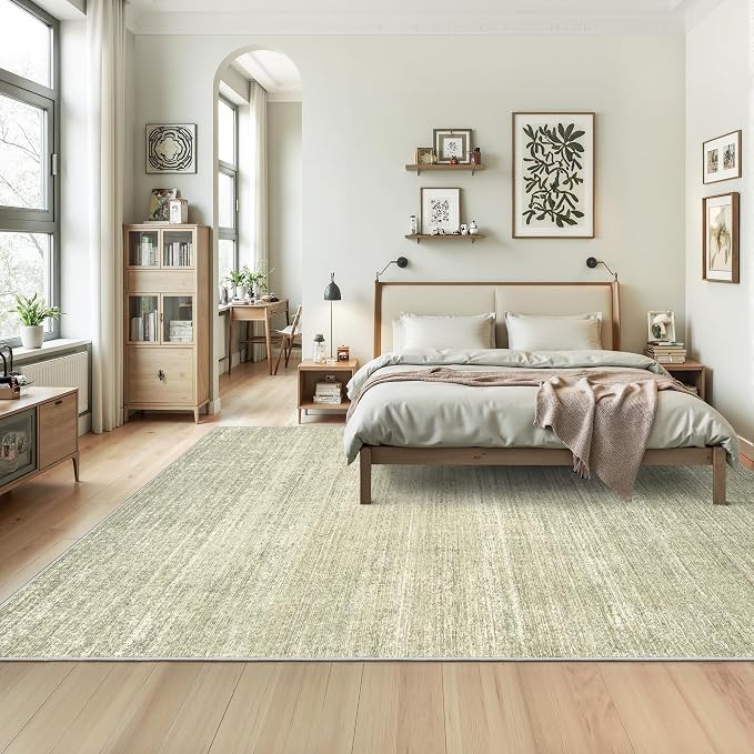Valenrug Washable Rugs 5x7, Non Slip Large Area Rugs for Living Room, Green | Soft Low Pile, Thin & Lighweight Carpet, Folable Stain Resistant Modern Indoor Floor Mat for Bedroom, Dining Room, Home Decor