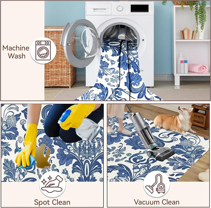 Area Rugs Paisley Floral Modern Neutral Large Living Room Carpet Vintage Traditional Flower Washable Rugs 5×7 for Kitchen Dinning Room Bedroom Farmhouse Nursery Office Home Decor