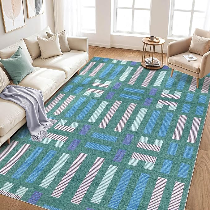 cotiled Boho 8x10 Area Rugs for Living Room: Large Moroccan Washable Rug | Solve Modern Neutral Trendy Home Decor - Stain Resistan Carpet for Bedroom Farmhouse Dining Room Green
