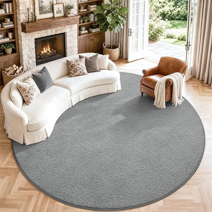 Keeko Round Area Rug 4ft for Living Room Bedroom,Soft Washable Circle Rug | Modern Indoor Memory Foam Rugs Low Pile Non Slip Carpet for Kids Dorm Room Entryway Kitchen Home Decor Grey