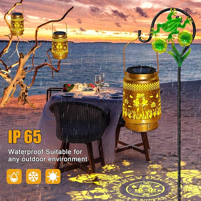 Frog Solar Lanterns Outdoor Waterproof with Shepherd Hook,Christmas Decorations Birthday Gift for Women Mom Grandma,Hanging Solar Lights,Cute Frog Decor for Outside Yard,Patio,Lawn,Garden Accessories