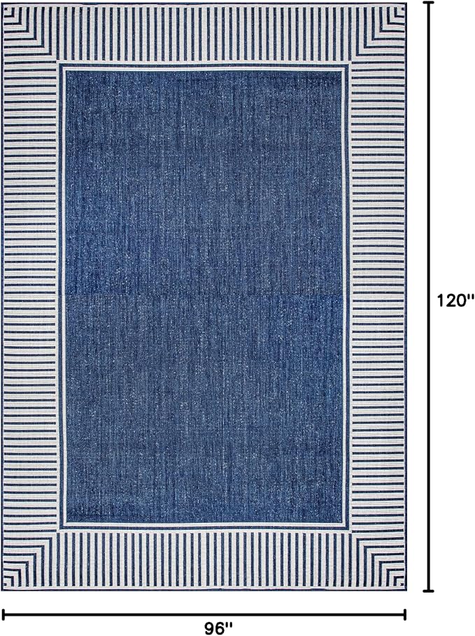 Nuloom Asha Navy/Ivory, 8' x 10', Casual, Striped Border, Soft and Cozy, High Traffic, Easy Clean, Durable Area Rug for Indoor/Outdoor Patio, Deck, Porch, Garden, Courtyard