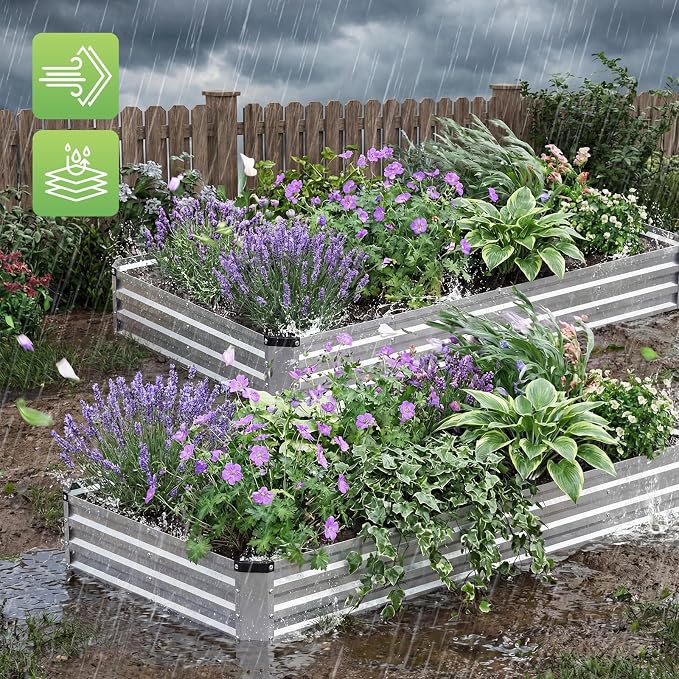 DUMOS Galvanized Raised Garden Bed Outdoor, 8x4x1ft 2 Pack Raised Metal Planter Box, Rust-Resistant Steel Garden Planter, Rectangular Gardening Flower Bed for Vegetables Flowers Herbs, Open Bottom
