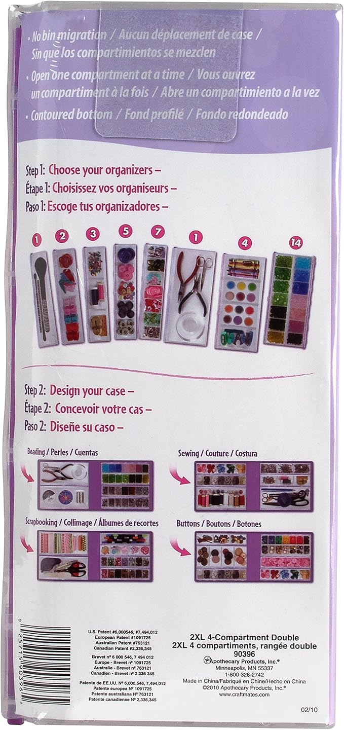 Craft Mates Bead Organizer, 4 Locking Compartments, Plastic Storage (2XL) | Clear Plastic Storage for Buttons, Pins, Jewelry, Diamond Art & Craft Supplies, Large Portable Organizer for Crafters