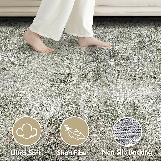 Tortania Area Rug Living Room Rugs - 10x14 Washable Large Soft Neutral Boho Moroccan Bohemian Farmhouse Rug Indoor Floor Carpet for Bedroom Under Dining Table Home Office Decor - Olive Brown