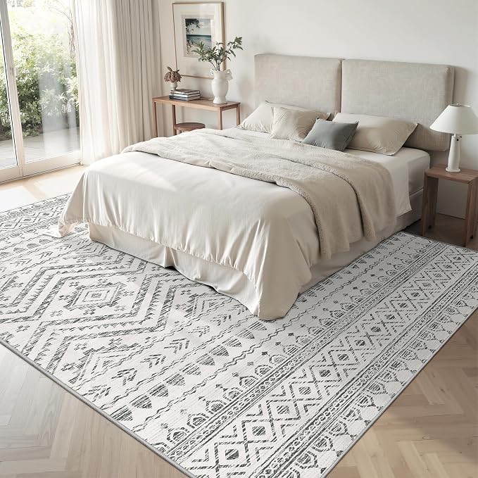 Miukiki 6x9 Area Rug Washable Non Slip Rug for Living Room Grey | Soft Low Pile Washable Area Rug Bedroom Dining Room, Stain Resistant Carpet with Easy Care Design 6'x9'