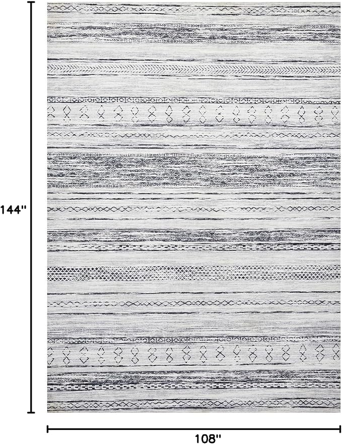 Tortania Area Rug Living Room Rugs - 9x12 Washable Large Soft Neutral Boho Moroccan Bohemian Farmhouse Rug Indoor Floor Carpet for Bedroom Under Dining Table Home Office Decor - Grey