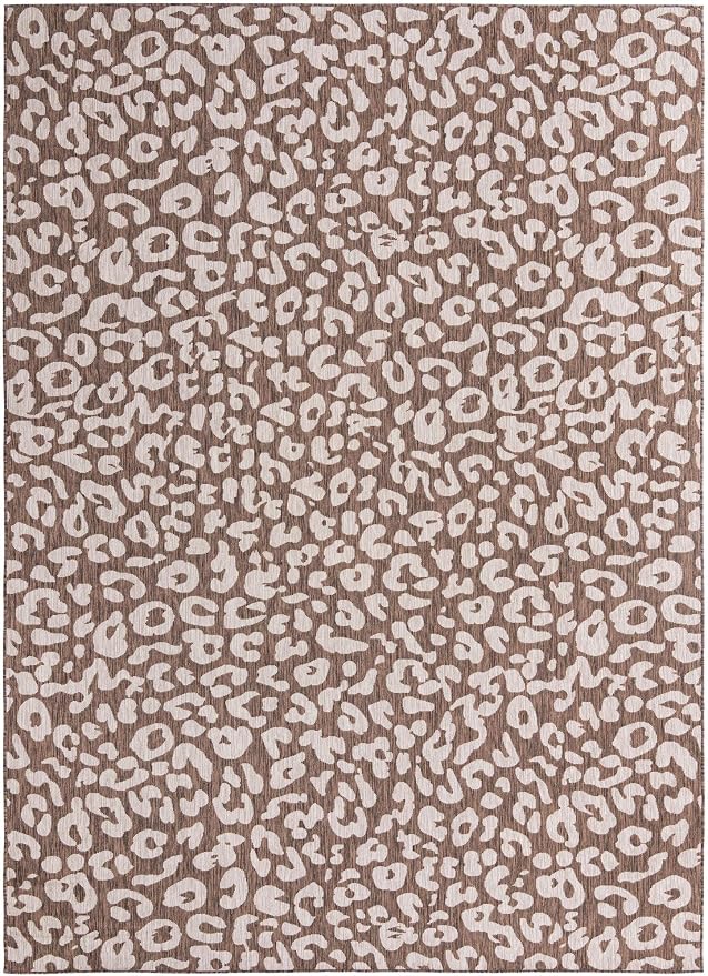 Unique Loom Outdoor Safari Collection Area Rug - Leopard (10' x 14' 1" Rectangle, Brown/ Light Brown)