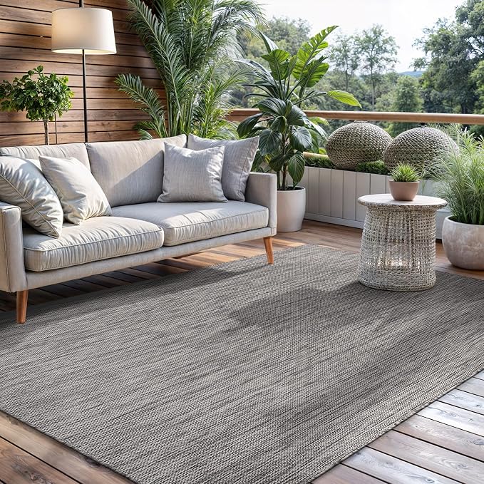 CAMILSON Outdoor Rug 9x12 Modern Area Rugs for Large Indoor and Outdoor Patios and Porches - Waterproof, Washable, Non-Shedding, Easy-to-Clean Outside Carpet (9 x 12, Solid - Silver Gray)