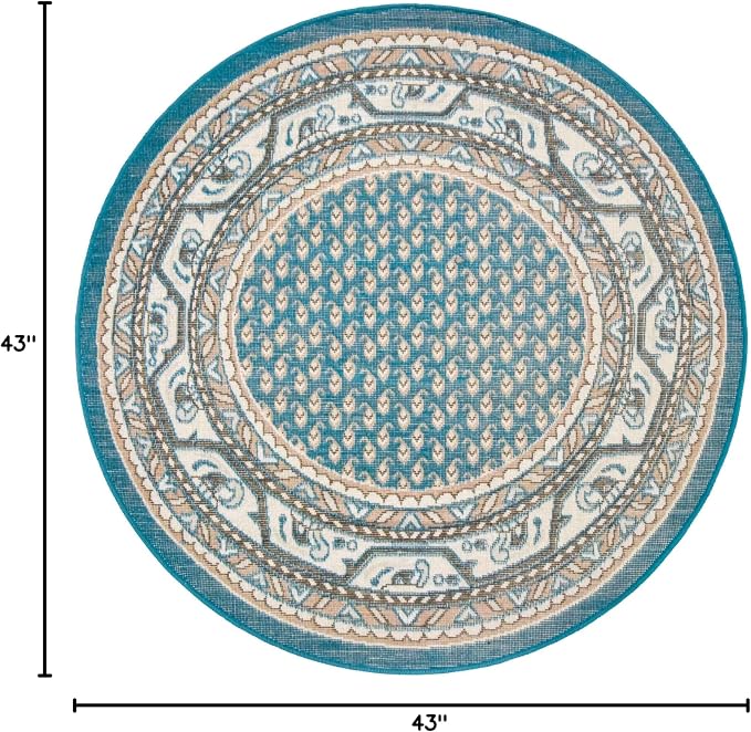 Unique Loom Williamsburg Collection Traditional Border with Dotted Center Area Rug, Round 3' 7" x 3' 7", Teal/Beige