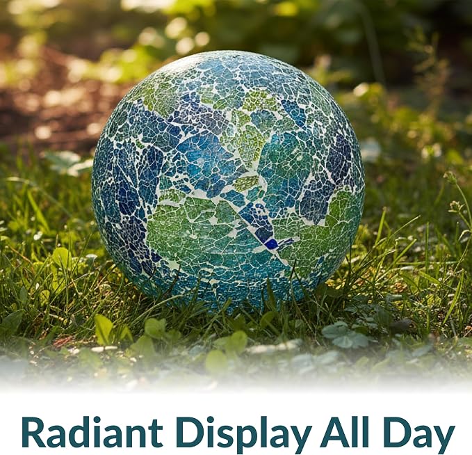 Sunnydaze 10" Mosaic Glass Gazing Ball for Garden, Globe for Outdoor Decor | Azul Terra, Decorative Sphere Fits Most Stands, Garden Ball for Outside, Flower Bed, Backyard, or Indoor Display