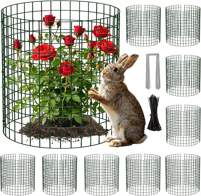 Unves 10 Set Plant Protectors from Animals, 12 x 12 Inch Wire Plant Cages for Outdoor Plants-Covers Protect Vegetables Flowers from Animals, Prevent Rabbit & Chicken Entering