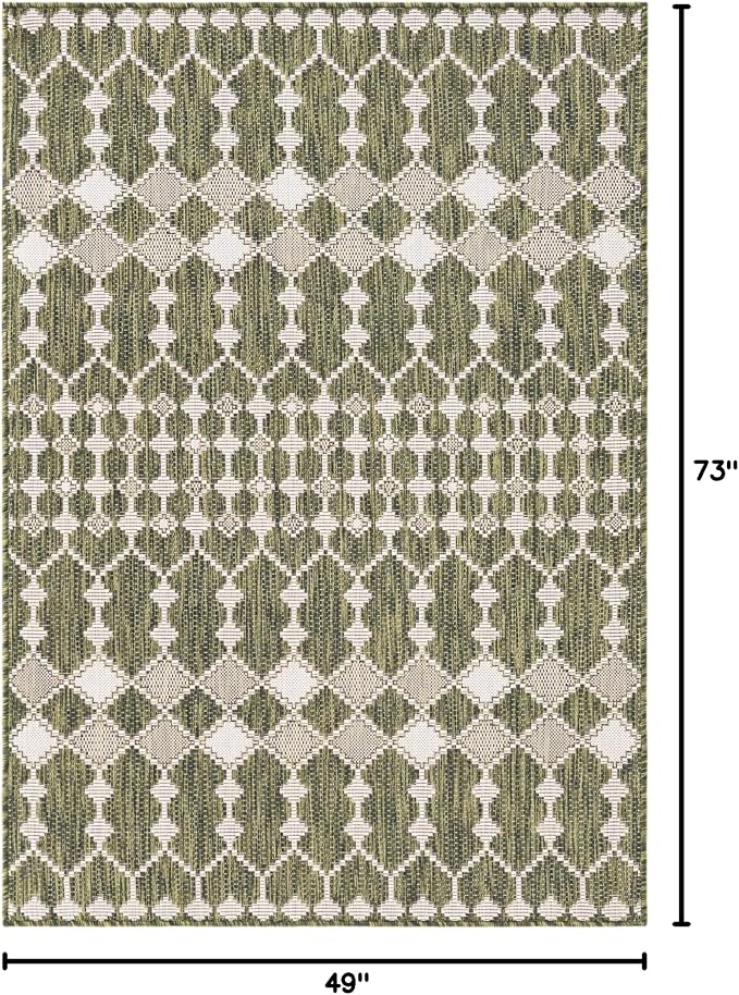 Unique Loom Outdoor Trellis Collection Area Rug - Traliccio (4' 1" x 6' 1" Rectangle, Green/ Ivory)