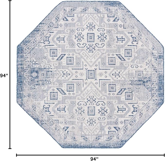 Unique Loom Outdoor Aztec Collection Area Rug - Coba (7' 10" Octagon, Blue/ Ivory)