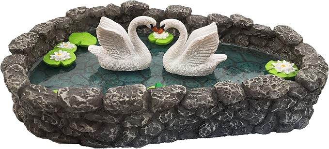 GlitZGlam Miniature Swan Pond - Love is in the Air! A Miniature Swan Pond for Miniature Fairy Garden and Miniature Garden Accessories