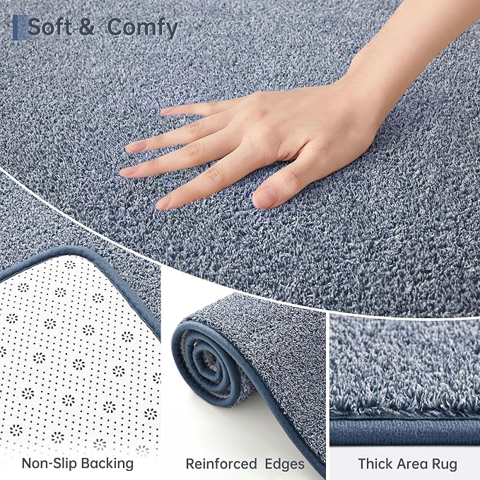 Keeko Round Area Rug 4ft for Living Room Bedroom,Soft Washable Circle Rug | Modern Indoor Memory Foam Rugs Low Pile Non Slip Carpet for Kids Dorm Room Entryway Kitchen Home Decor Blue and White
