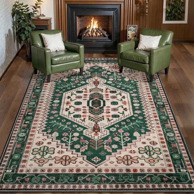 Ciicool Washable 3x5 Area Rug,Boho Non-Slip Indoor Mat for Entryway Kitchen | Oriental Low-Pile Soft Vintage Boho Indoor Entry Carpet for Bedroom Bedside Living Room Laundry Dining Room