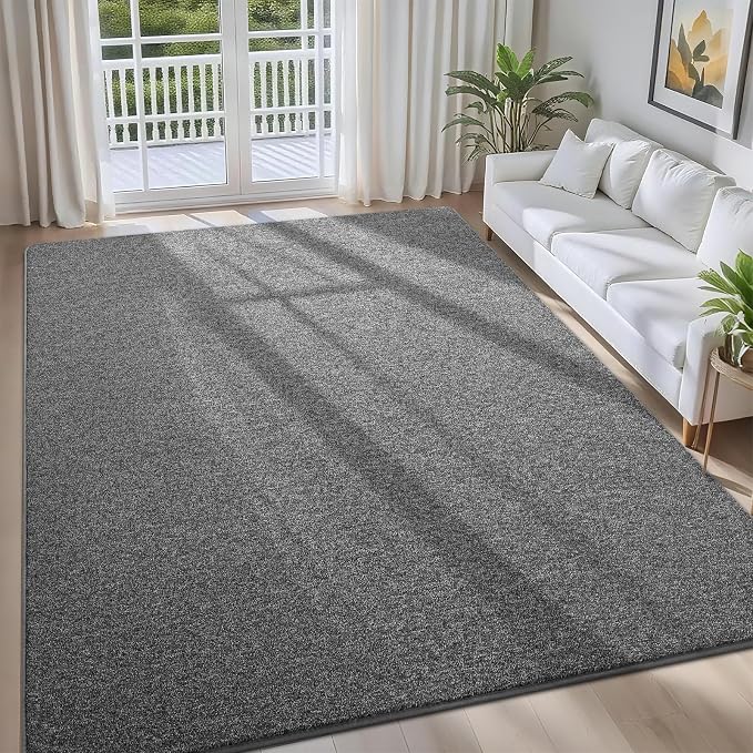 7x10 Dark Grey Area Rug | Washable Memory Foam, Low Pile Non Slip Indoor Carpet for Living Room Bedroom Office Classroom College Dorm Room Home Decor
