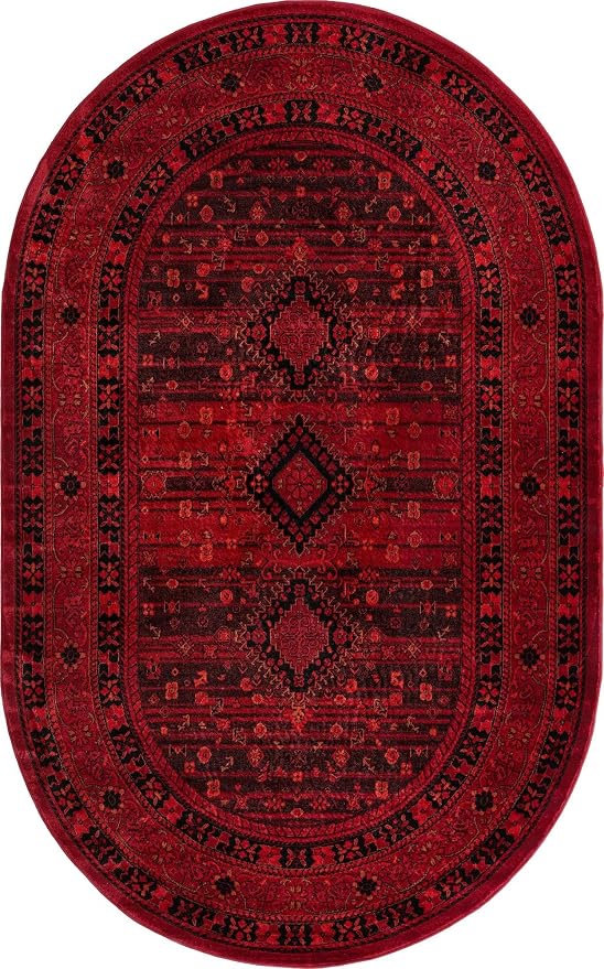 Unique Loom Tekke Collection Area Rug - Sheibani (5' 3" x 8' Oval, Red/ Black)