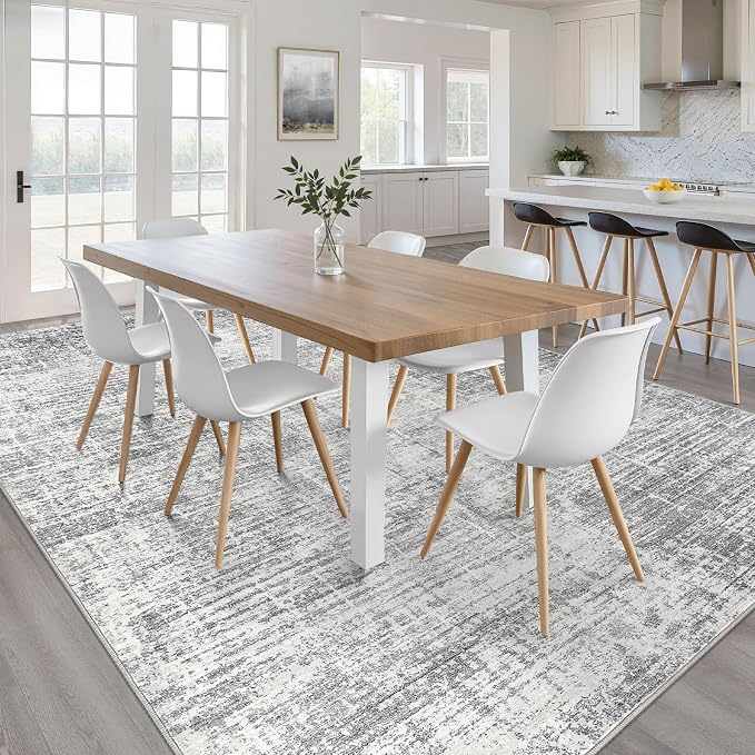 LOONGRUG 10x14 Area Rugs Washable Neutral Modern Rug for Living Room Grey | Large Abstract Soft Stain Resistant Indoor Non-Slip Carpet for Bedroom Nursery Kids Office Playroom Dining Room