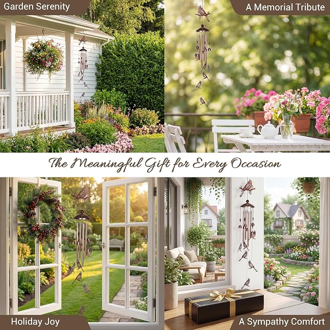 Cardinal Wind Chimes for Outside - Memorial Wind Chime, Love‘s Gentle Messenger. A Thoughtful Gift of Hope & Comfort for Sympathy, Mother‘s Day, Father’s Day, Housewarming, and Garden Decor