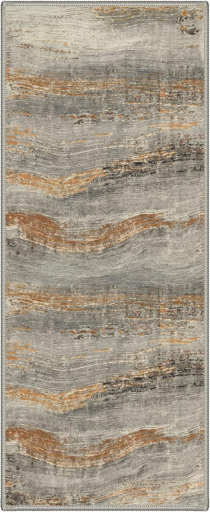BEIMO 2x10 Non Slip Runner Rugs for Hallway, Wave Abstract Bronze Gray | Soft Machine Washable Modern Runners,Streaks Pattern Indoor Marble Carpet for Kitchen Laundry Room Bedroom Bathroom