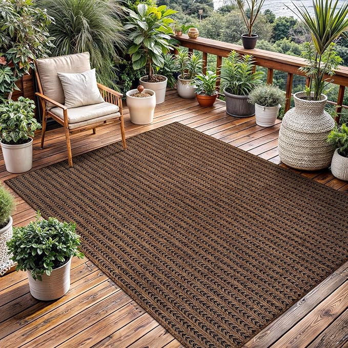 Washable Outdoor Rug 10x14 Modern Area Rugs Outdoor Carpets Striped Pattern Non Shedding Waterproof Easy Clean Patio Deck Porch Living Room Bedroom Garden RV (10 X 14 Gold)
