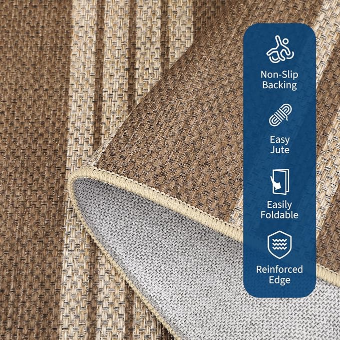Garvee 5x7 Area Rugs Easy Jute Washable Rugs Living Room, Brown | Modern Line Print Area Rug Stain Resistant Easy Cleaning Throw Rugs Non Shedding Low Pile Floor Cover for Nursery Dining Room