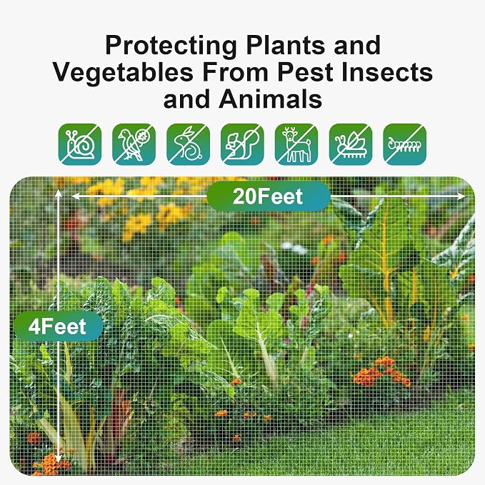 Garden Insect Netting Pest Barrier: 4'x20' Bug Netting for Garden Protection Mosquito Net Fine Mesh Cicada Tree Net Greenhouse Row Cover for Crops Plants Vegetables Flowers Fruits Silver