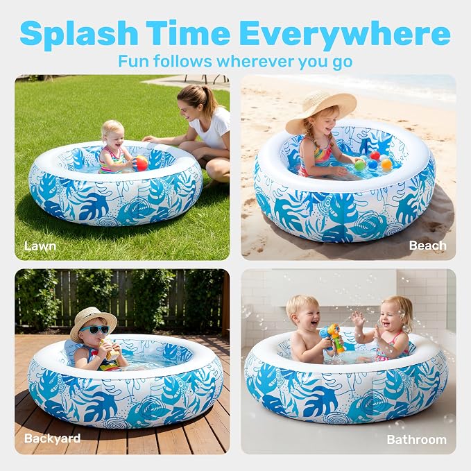 SLOOSH Inflatable Kiddie Pool for Kids, 36"x11" Swimming Pool with Soft Pad Floor for Kid & Toddler, Round Blow Up Baby Ball Play Pit Pools for Swim Party, Portable Indoor & Outdoor Water Toys (Blue)