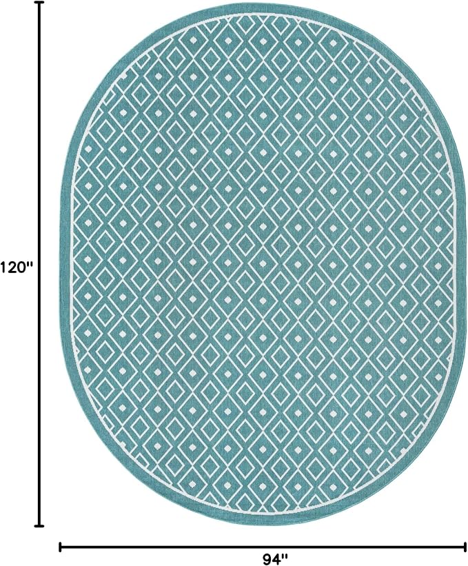 Unique Loom Outdoor Trellis Collection Area Rug - Kafes (7' 10" x 10' Oval, Teal/ Ivory)