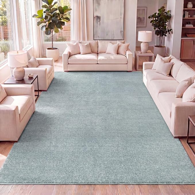 JONATHAN Y Haze Solid Low-Pile Aqua Blue Indoor Area Rug 12x15, Coastal,Bohemian,Minimalist,Classic, Easy-Cleaning for Living Room,Bedroom,Kitchen,Pet Friendly,Non-Shedding (SEU100S-15)