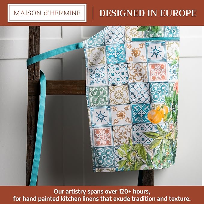 Maison d' Hermine Aprons for women with Pocket 100% Cotton (27.50"x31.50") | Adjustable Neck Strap & long ties Apron Men Chef Wedding Cooking Gardening Server Maid