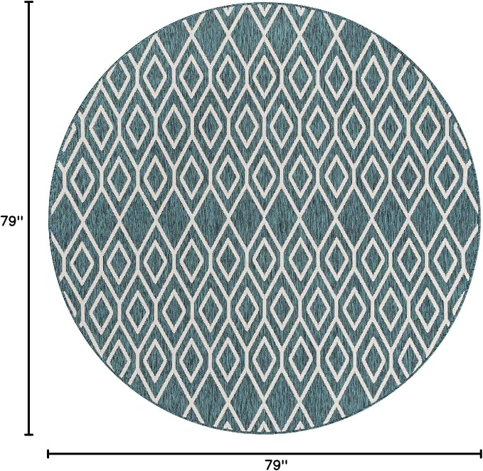 Jill Zarin Outdoor Collection Area Rug - Turks and Caicos (6' 7" Round Teal/Ivory)