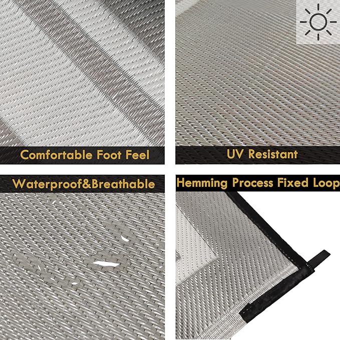 RURALITY Outdoor Rugs 8'x10' Waterproof for Patios Clearance,Plastic Straw Mats for RV, Camping,Backyard,Porch,Deck,Balcony,Reversible,Geometric