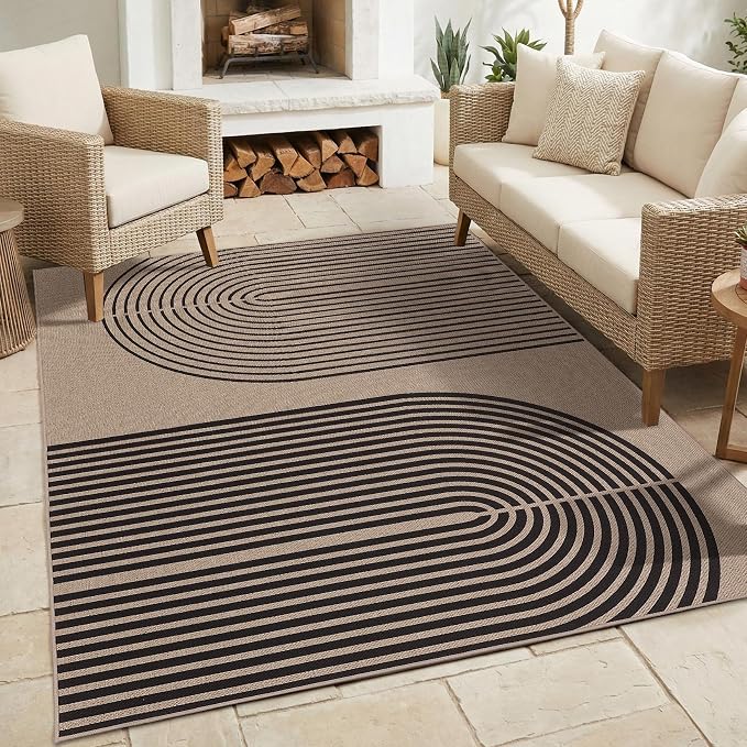 GarveeHome Modern Rainbow Easy Jute 3x5 Patio Rug, Indoor/Outdoor Patio & Entryway Mat, Washable Non-Slip Carpet for Mudroom, Farmhouse Decor, Front Door