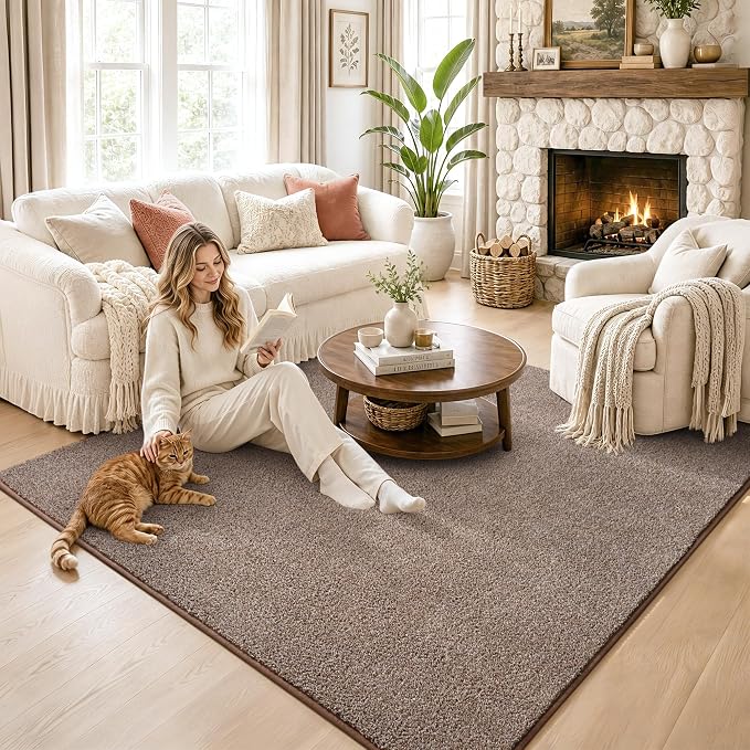 Keeko 5x5 Square Area Rugs for Living Room Bedroom,Soft Washable Carpet | Modern Indoor Memory Foam Entryway Rug Low Pile Minimalist Non Slip Rug for Kids Nursery Dorm Room Home Decor Brown and White