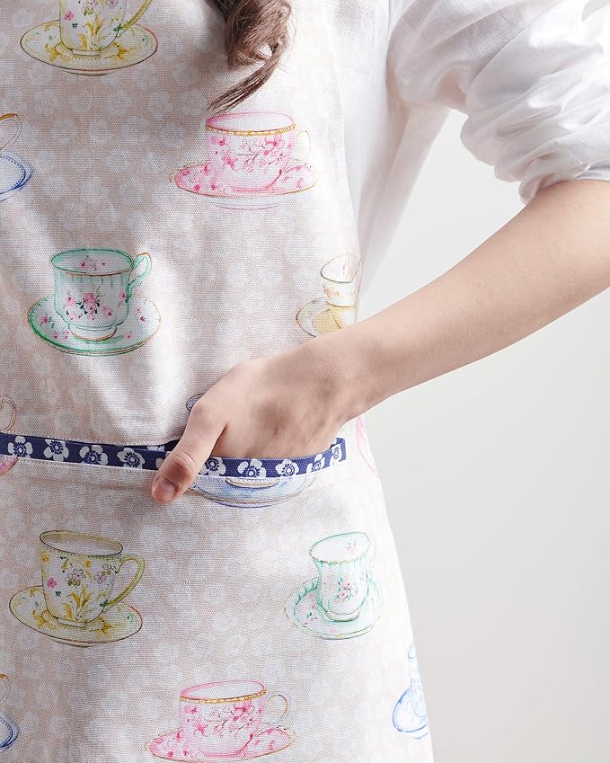 Maison d' Hermine Aprons for women with Pocket 100% Cotton (27.50"x31.50") | Adjustable Neck Strap & long ties Apron Men Chef Wedding Cooking Gardening Server Maid