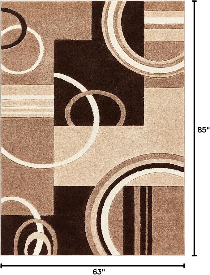 Well Woven Ruby Echo Shapes & Circles Geometric Ivory and Beige 5 by 7 Rug - Abstract Modern Thick Pile Carpet, Soft Durable Easy Care Floor Covering, Contemporary Neutral Geometric Pattern