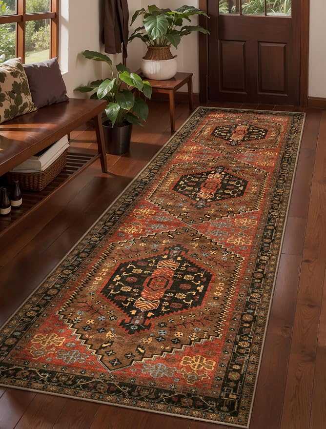 Ciicool 3x8ft Hallway Rug,Long Runner Area Rugs for Vintage Kitchen Decor | Oriental Non-Slip Thin Vintage Indoor Soft Boho Entry Carpet for Entryway Bedroom Bedside Living Room Laundry Bathroom