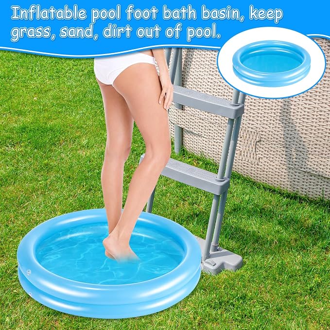 2 Pack Blue Inflatable Pool Foot Bath Basin, Swimming Pool Clean Feet | Foot Soaking Bath Basin for Pool Entry Ladder, Home Spa Treatment for Above Ground Pools