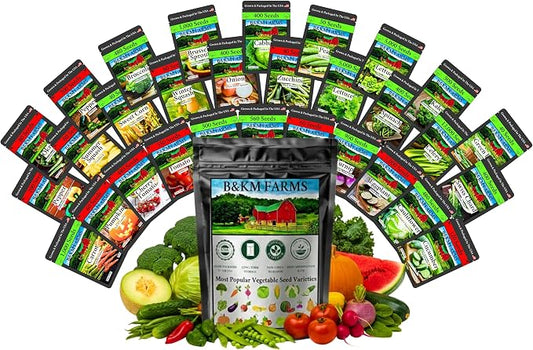 30 Variety Culinary Herb & Vegetable Seed Collection - 30,000+ Heirloom Seeds for Planting: Non-GMO USA Sourced; Easy-to-Grow Garden Favorites in Resealable Mylar Bags with Professional Growers Guide