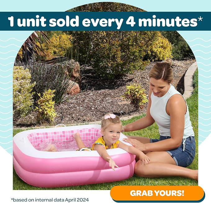 3-in-1 Inflatable Baby Pool, Bathtub & Ball Pit for Toddlers 1-3, Patented Safety Secure Grip Handles, Soft Floor & Drain - Summer Water Toys, First Birthday Gifts, Kiddie Pool for Ages 1 2 3, 34"x10"