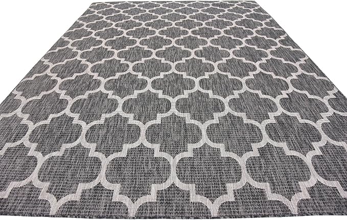 Unique Loom Outdoor Trellis Collection Area Rug (9' x 12' Rectangle, Black/ Ivory)