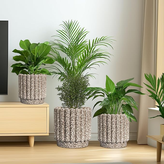 Ceramicfor Ceramic Planter, 9.6 Inch, Leopard Print White | Round Fluted Design, Drainage Hole, Indoor & Outdoor Use, Home Decor