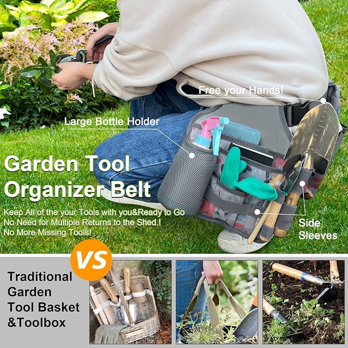 Gardening Apron Garden Tool Belt Set with Tool Pockets, Versatile Garden Tool Organizer for Women, Perfect for Fruit Harvesting and Weeding, Gardening Gifts for Mom, Wife and Gardeners